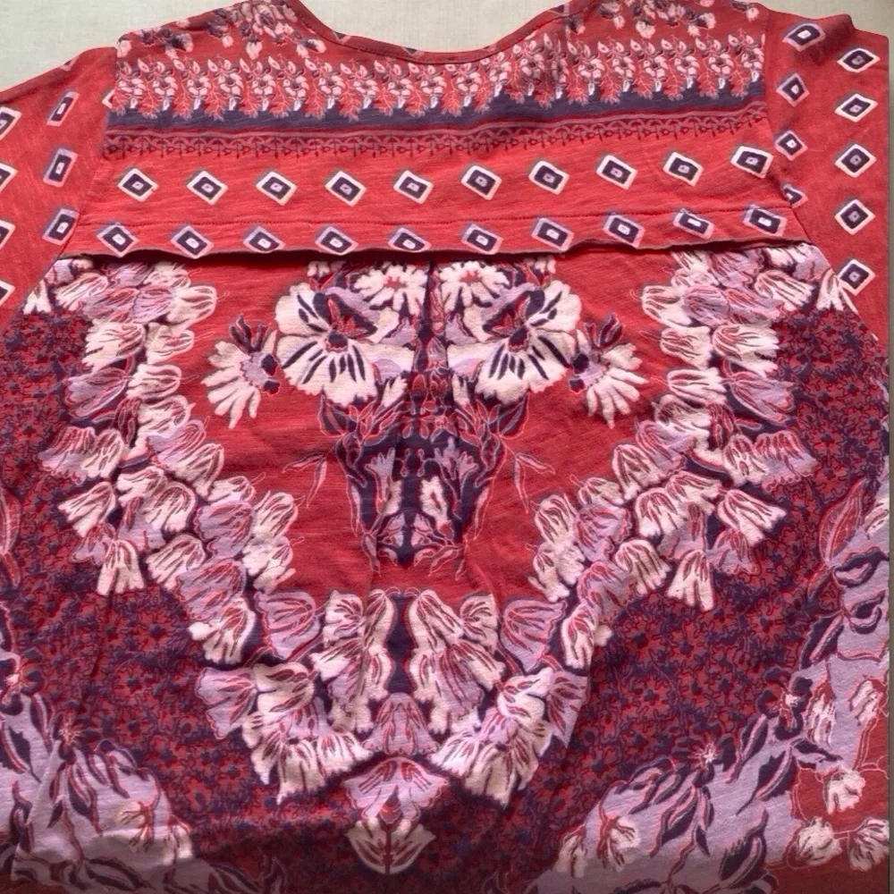 Free People Boho Floral Puffed Sleeve Top Red XS - EUC